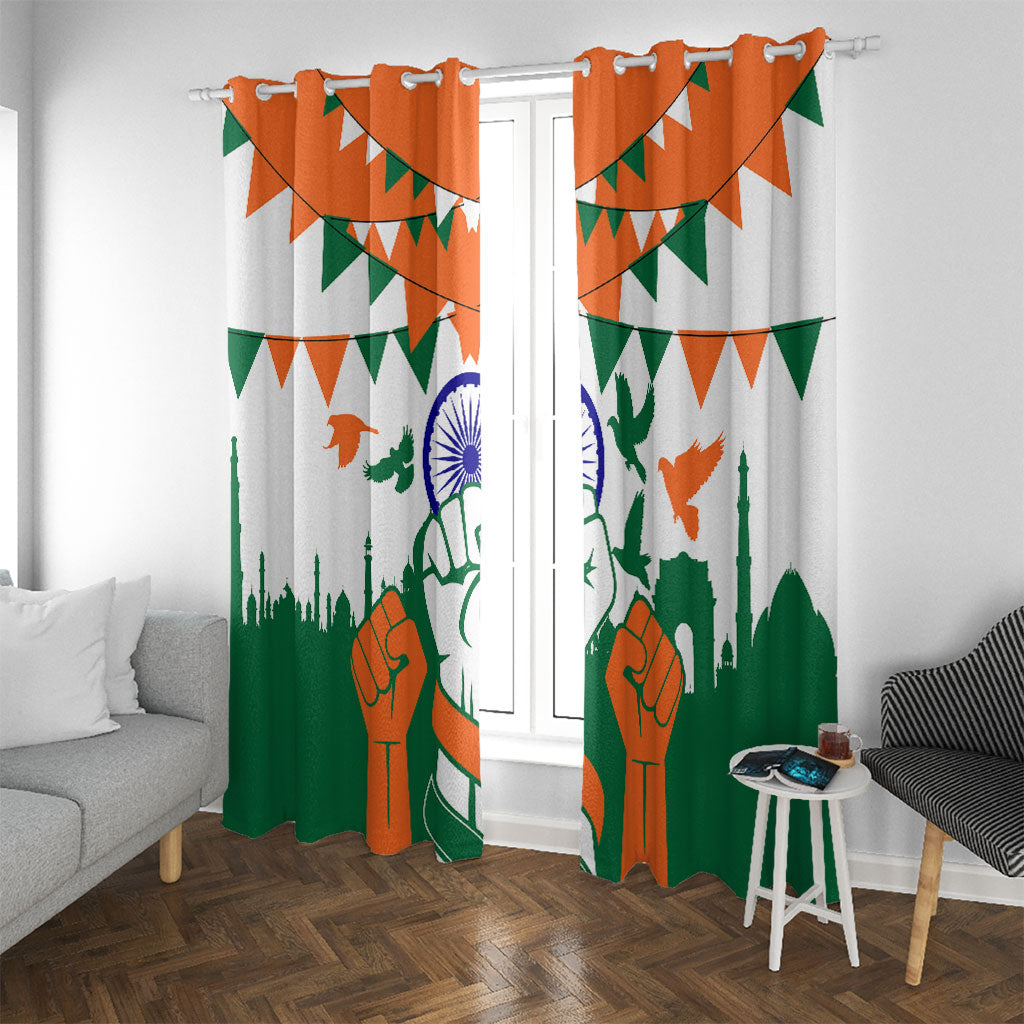 India Patriotic Freedom Window Curtain Flag Colors Raised Fist Typography Graphic