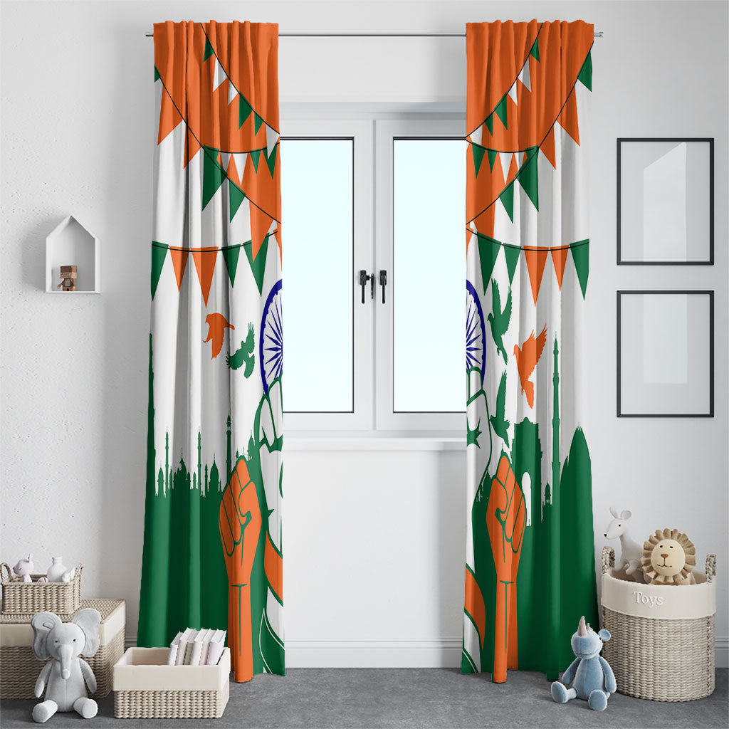 India Patriotic Freedom Window Curtain Flag Colors Raised Fist Typography Graphic