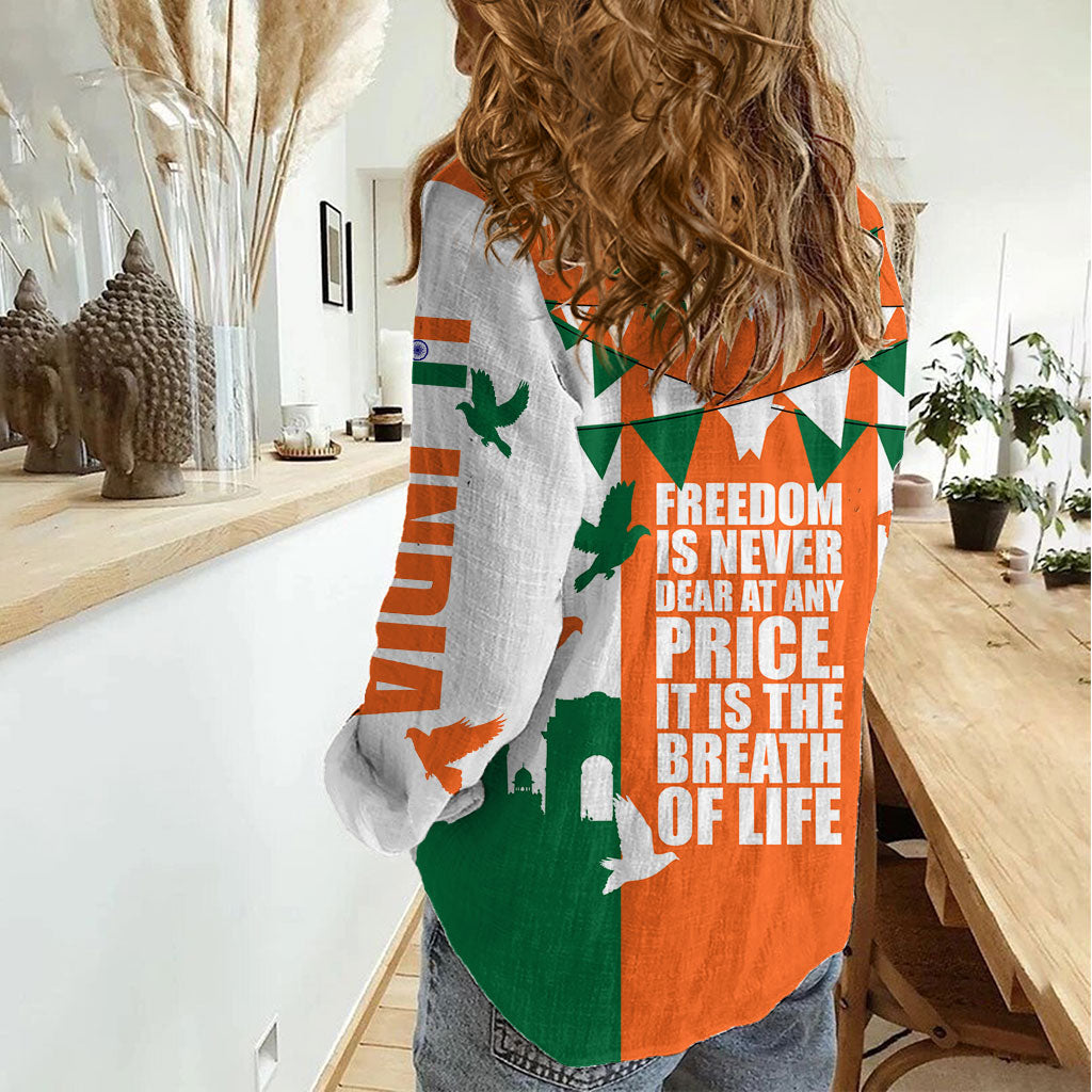 India Patriotic Freedom Women Casual Shirt Flag Colors Raised Fist Typography Graphic