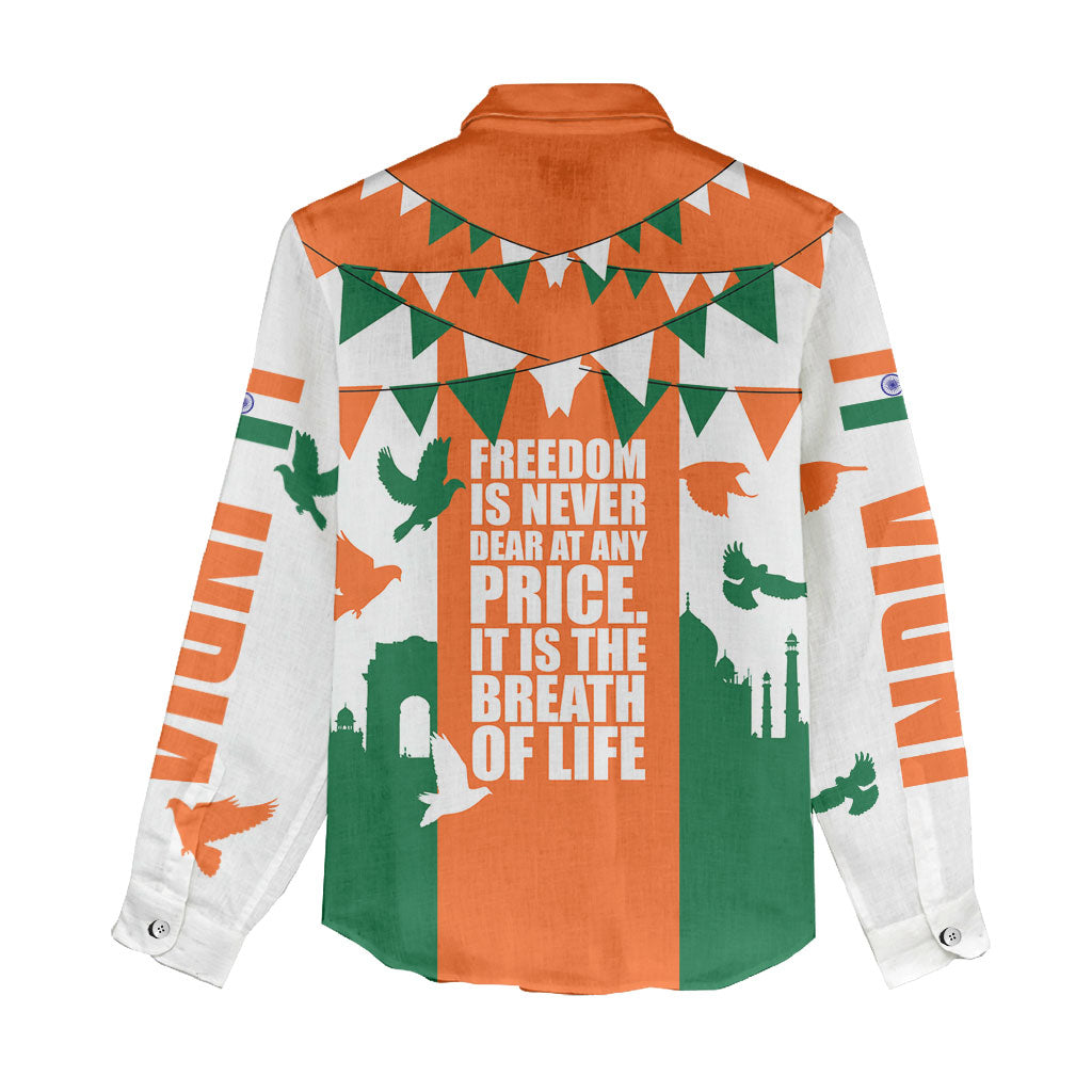 India Patriotic Freedom Women Casual Shirt Flag Colors Raised Fist Typography Graphic