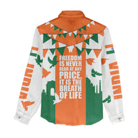 India Patriotic Freedom Women Casual Shirt Flag Colors Raised Fist Typography Graphic