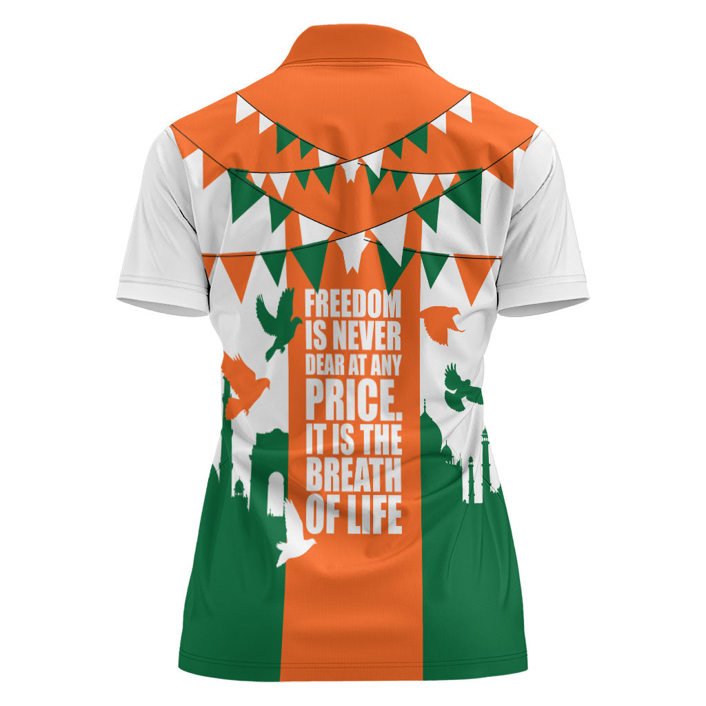 India Patriotic Freedom Women Polo Shirt Flag Colors Raised Fist Typography Graphic