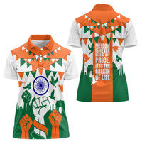 India Patriotic Freedom Women Polo Shirt Flag Colors Raised Fist Typography Graphic