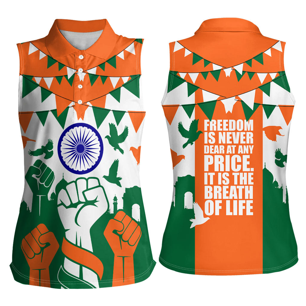 India Patriotic Freedom Women Sleeveless Polo Shirt Flag Colors Raised Fist Typography Graphic