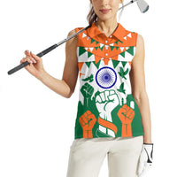 India Patriotic Freedom Women Sleeveless Polo Shirt Flag Colors Raised Fist Typography Graphic