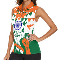 India Patriotic Freedom Women Sleeveless Polo Shirt Flag Colors Raised Fist Typography Graphic