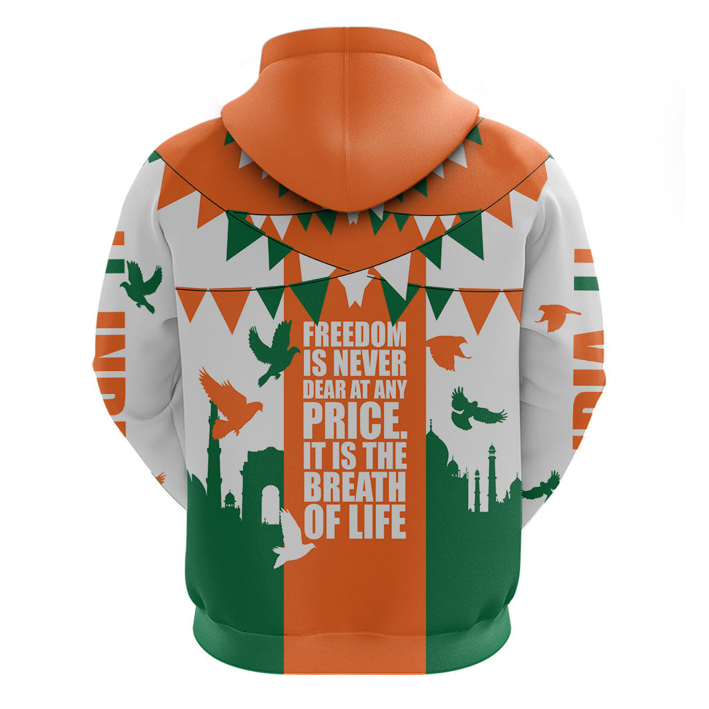 India Patriotic Freedom Zip Hoodie Flag Colors Raised Fist Typography Graphic