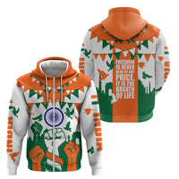 India Patriotic Freedom Zip Hoodie Flag Colors Raised Fist Typography Graphic