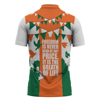 India Patriotic Freedom Zipper Polo Shirt Flag Colors Raised Fist Typography Graphic