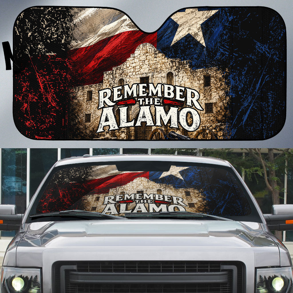 Remember The Alamo Texas Flag Auto Sun Shade Distressed Historical Texan Pride