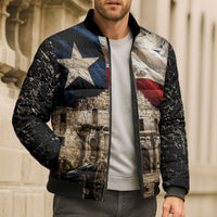 Remember The Alamo Texas Flag Bomber Puffer Jacket Distressed Historical Texan Pride