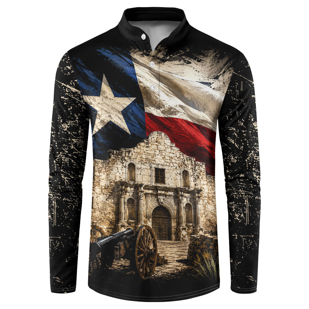Remember The Alamo Texas Flag Button Sweatshirt Distressed Historical Texan Pride
