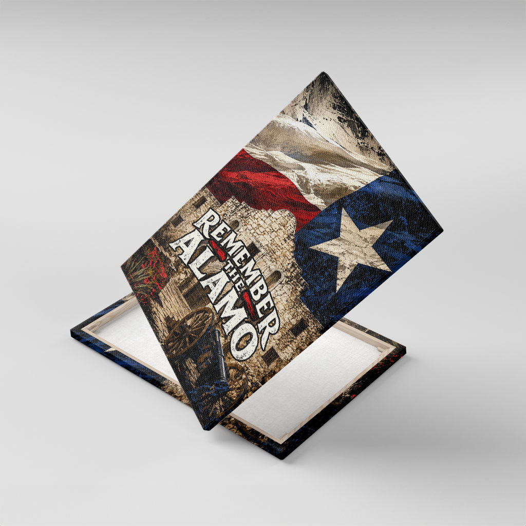 Remember The Alamo Texas Flag Canvas Wall Art Distressed Historical Texan Pride