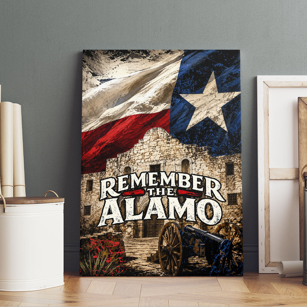 Remember The Alamo Texas Flag Canvas Wall Art Distressed Historical Texan Pride