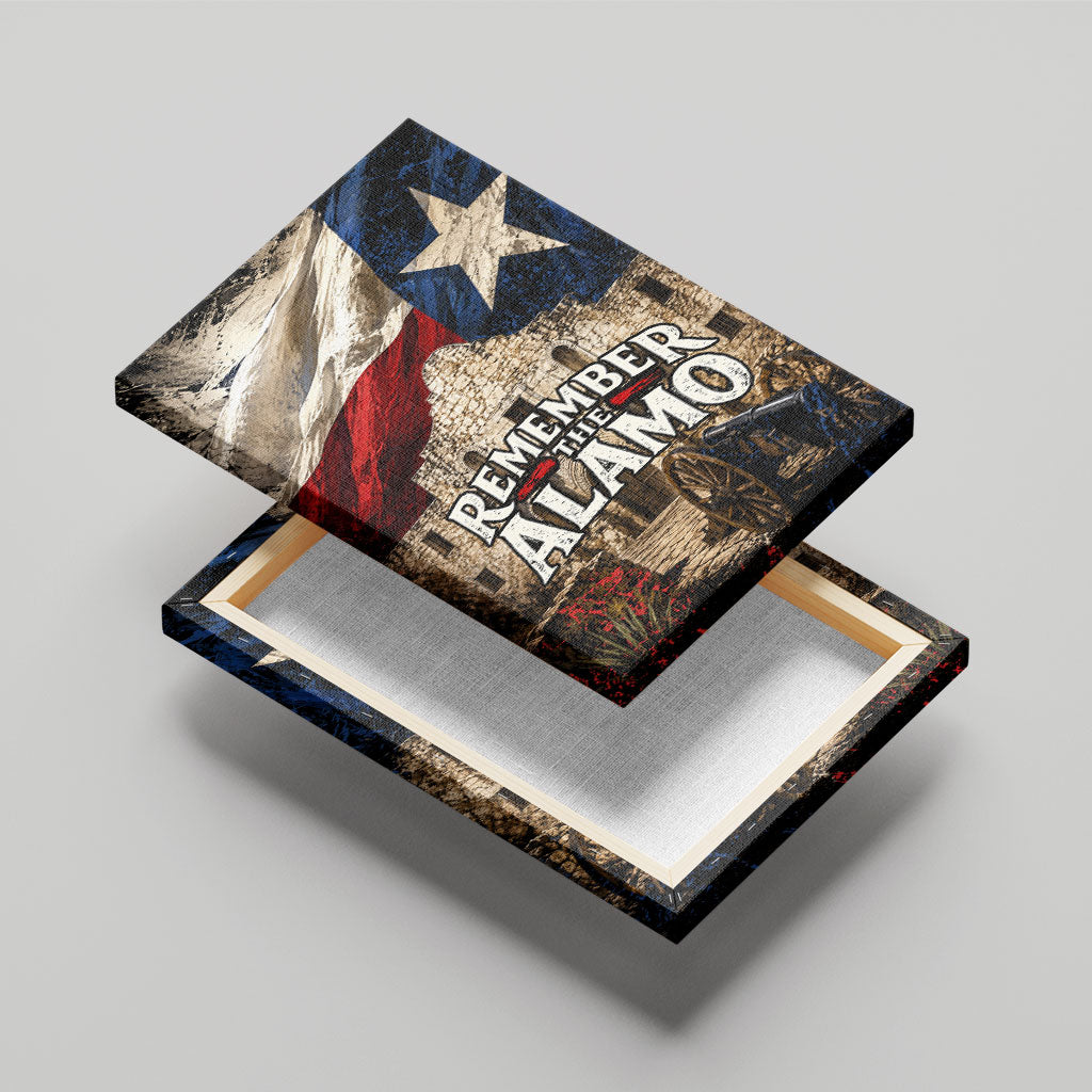 Remember The Alamo Texas Flag Canvas Wall Art Distressed Historical Texan Pride