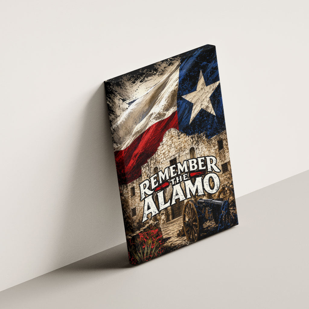 Remember The Alamo Texas Flag Canvas Wall Art Distressed Historical Texan Pride