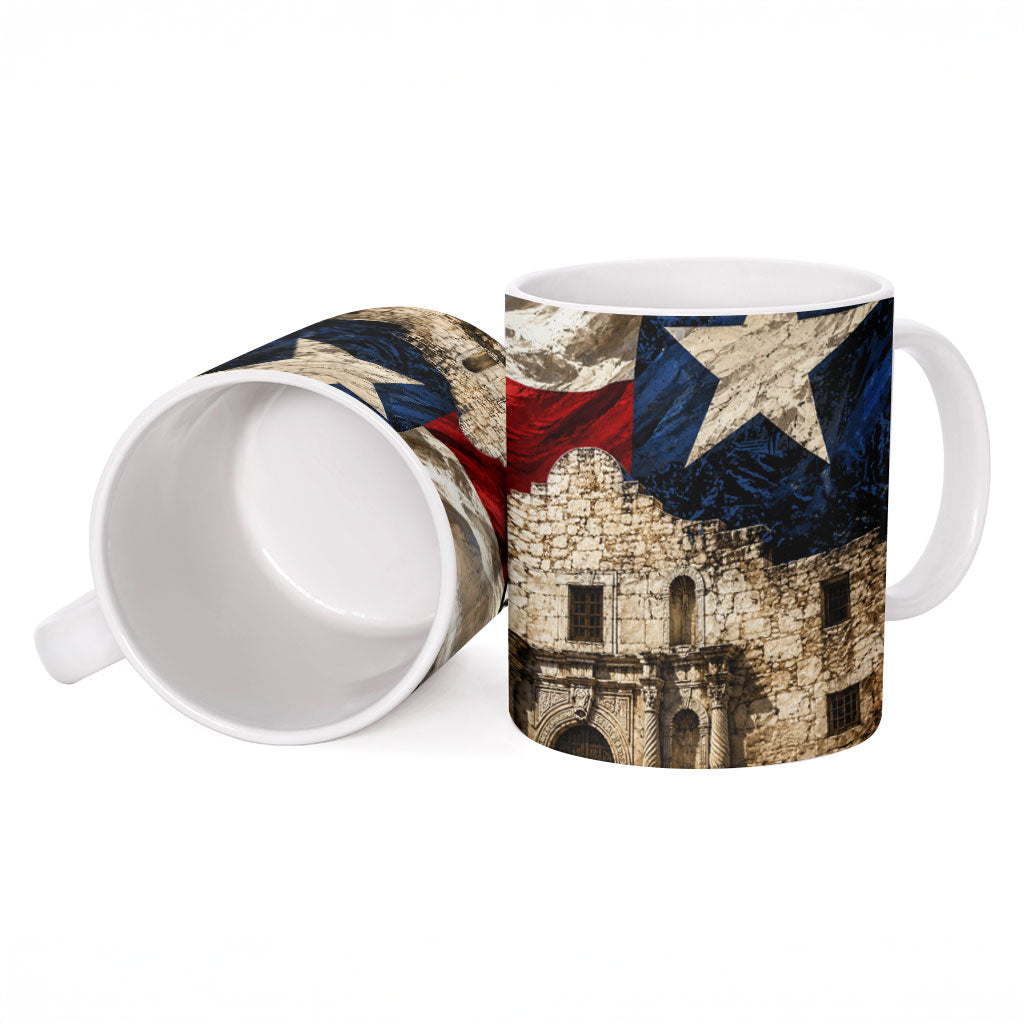 Remember The Alamo Texas Flag Ceramic Mug Distressed Historical Texan Pride