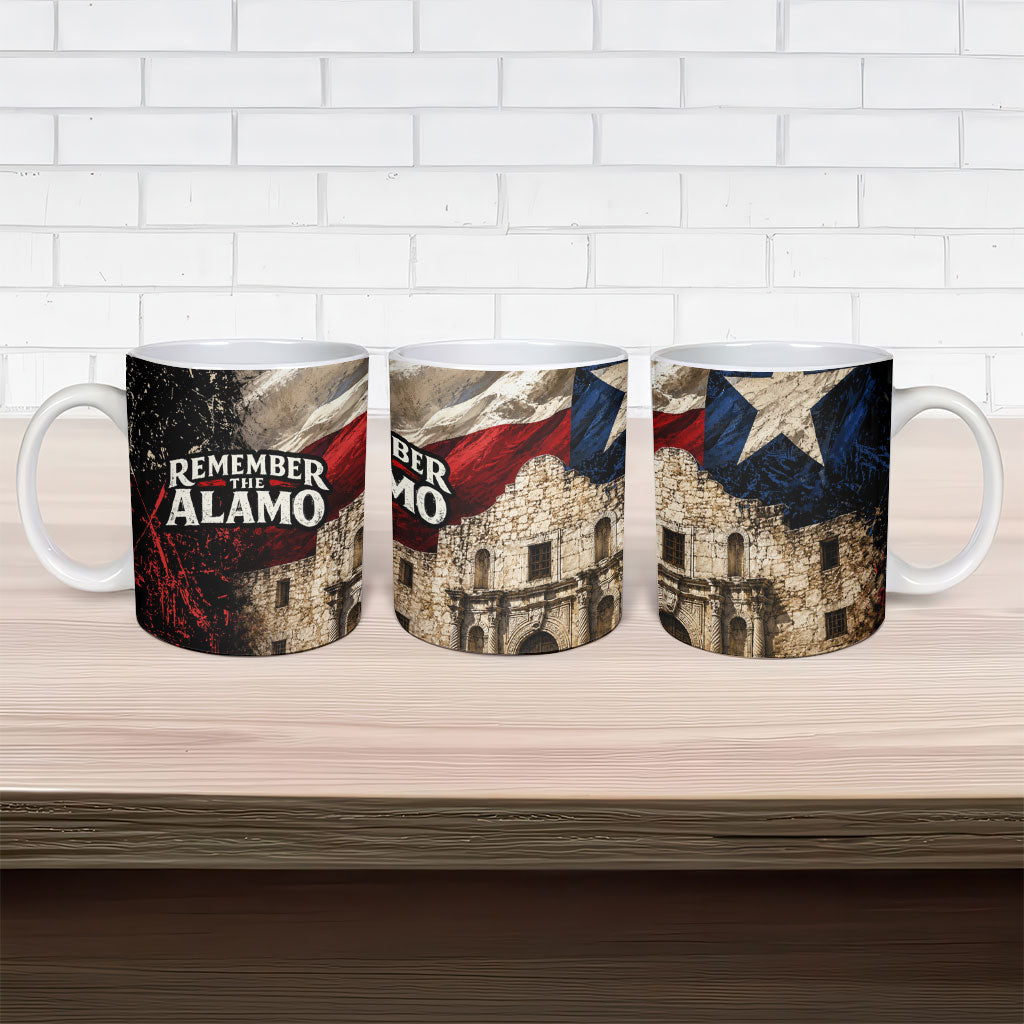 Remember The Alamo Texas Flag Ceramic Mug Distressed Historical Texan Pride