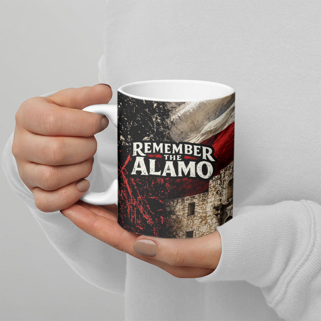 Remember The Alamo Texas Flag Ceramic Mug Distressed Historical Texan Pride