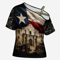 Remember The Alamo Texas Flag Cross Shoulder Shirt Distressed Historical Texan Pride