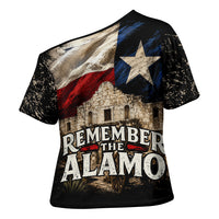 Remember The Alamo Texas Flag Cross Shoulder Shirt Distressed Historical Texan Pride