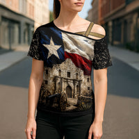 Remember The Alamo Texas Flag Cross Shoulder Shirt Distressed Historical Texan Pride