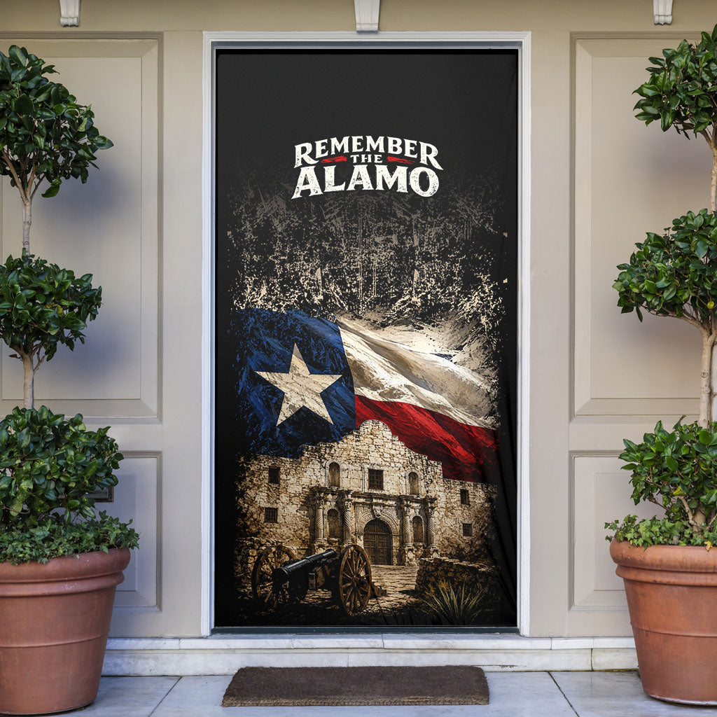 Remember The Alamo Texas Flag Door Cover Distressed Historical Texan Pride