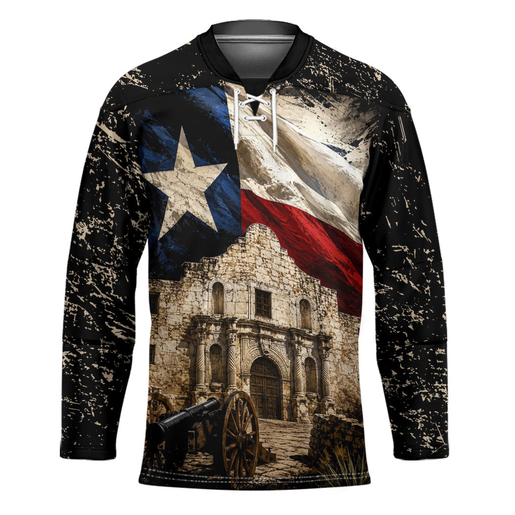 Remember The Alamo Texas Flag Hockey Jersey Distressed Historical Texan Pride