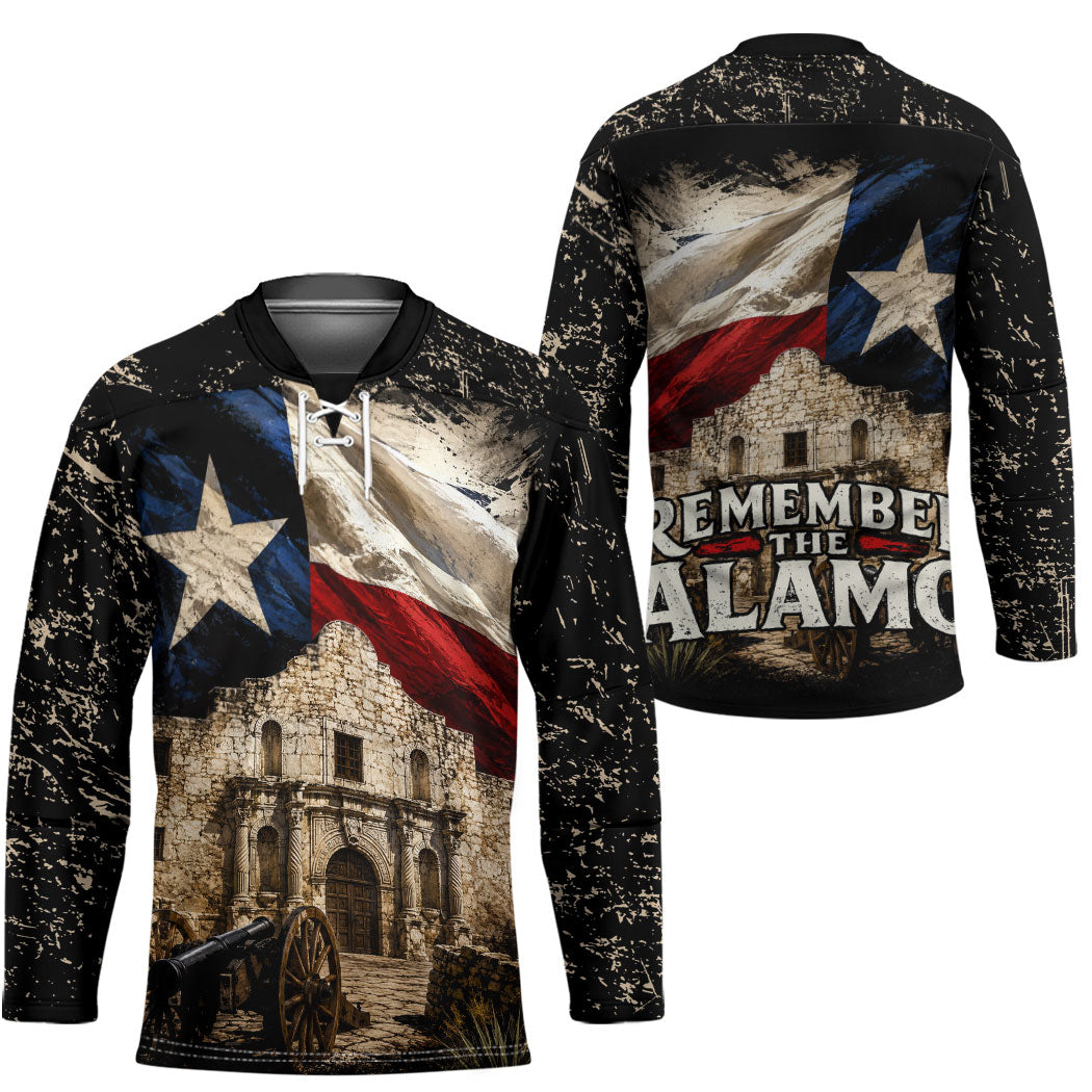 Remember The Alamo Texas Flag Hockey Jersey Distressed Historical Texan Pride