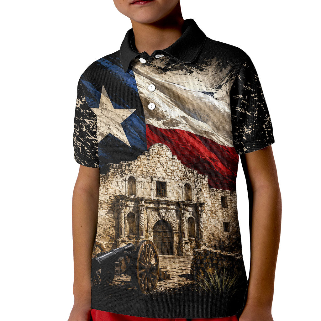 Remember The Alamo Texas Flag Kid Polo Shirt Distressed Historical Texan Pride