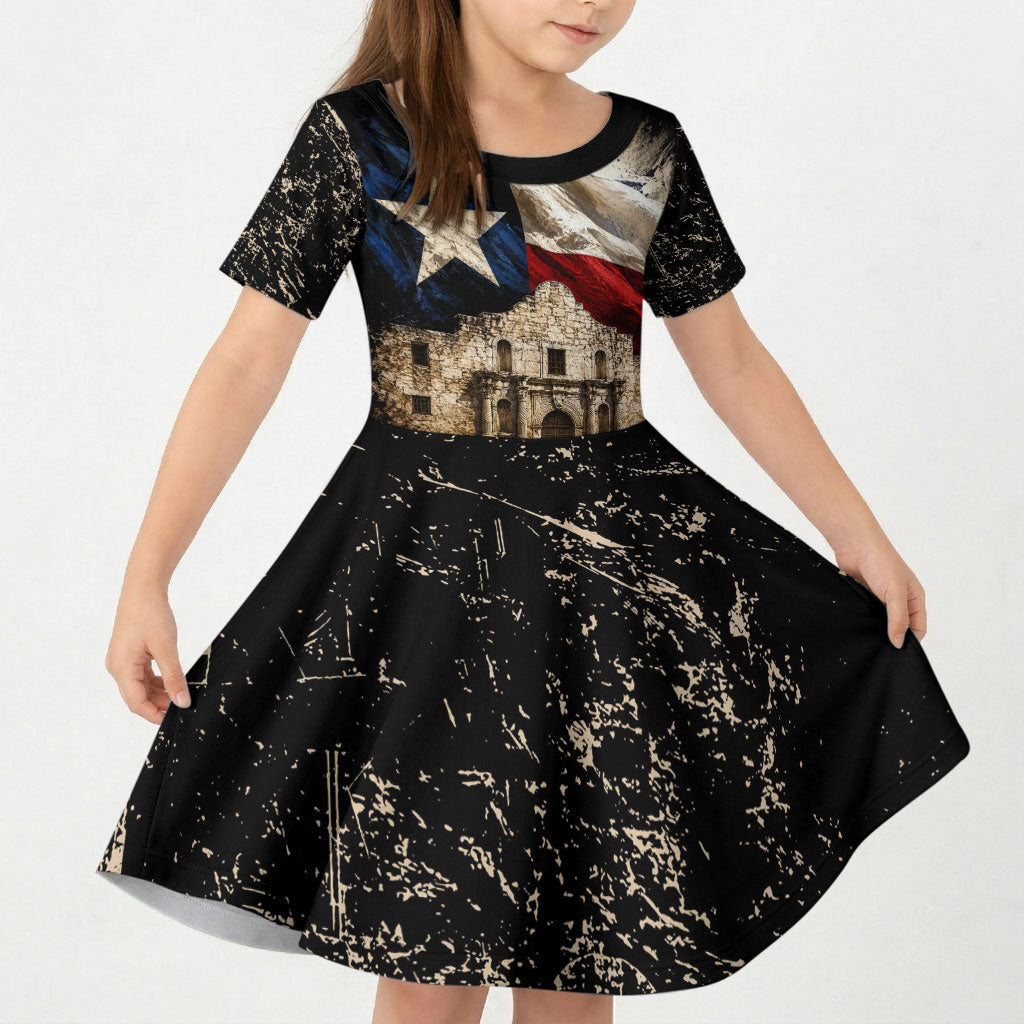 Remember The Alamo Texas Flag Kid Short Sleeve Dress Distressed Historical Texan Pride