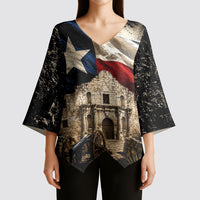 Remember The Alamo Texas Flag Kimono Sleeve Blouse Distressed Historical Texan Pride