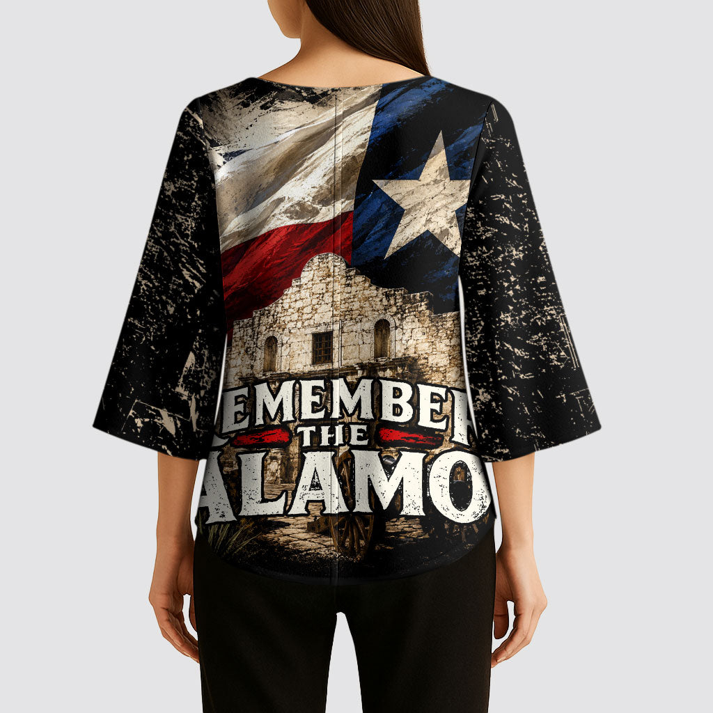Remember The Alamo Texas Flag Kimono Sleeve Blouse Distressed Historical Texan Pride