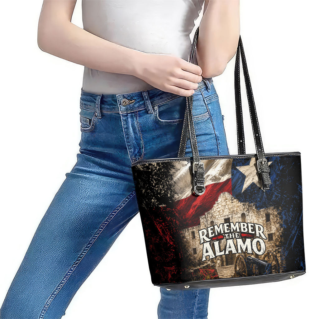 Remember The Alamo Texas Flag Leather Tote Bag Distressed Historical Texan Pride