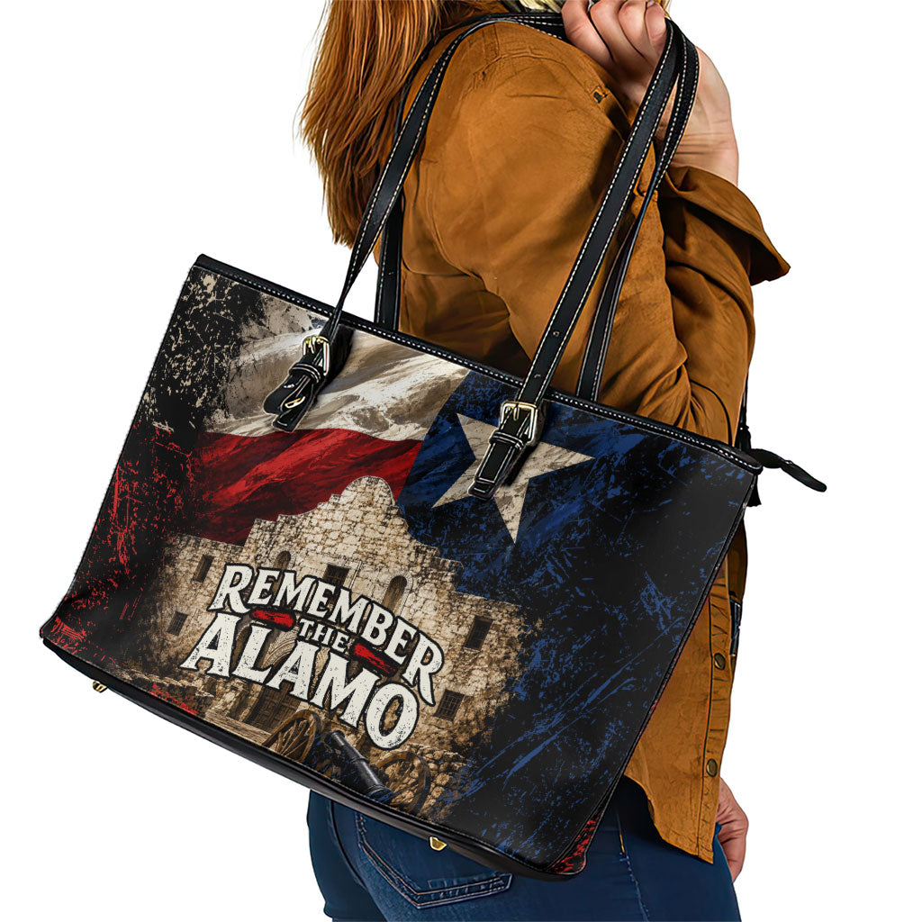 Remember The Alamo Texas Flag Leather Tote Bag Distressed Historical Texan Pride