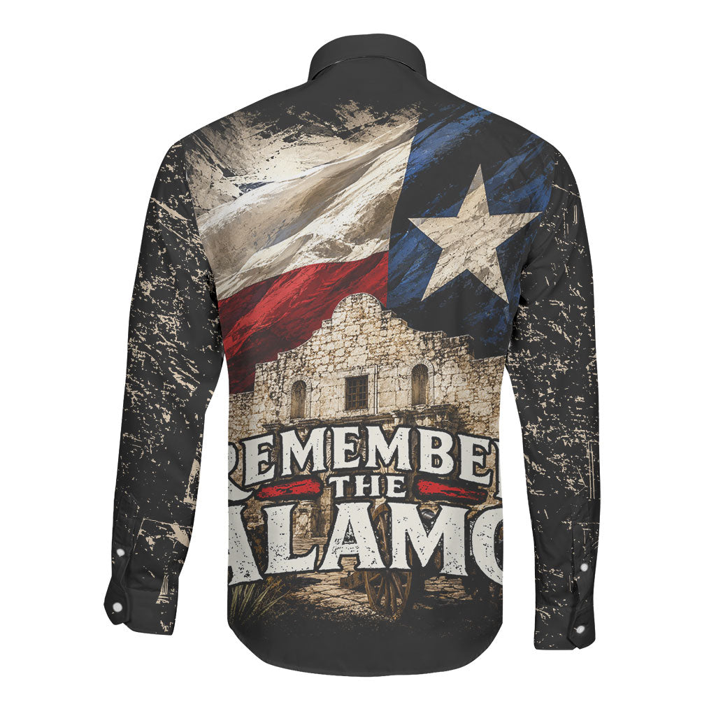 Remember The Alamo Texas Flag Long Sleeve Button Shirt Distressed Historical Texan Pride
