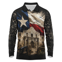 Remember The Alamo Texas Flag Long Sleeve Polo Shirt Distressed Historical Texan Pride