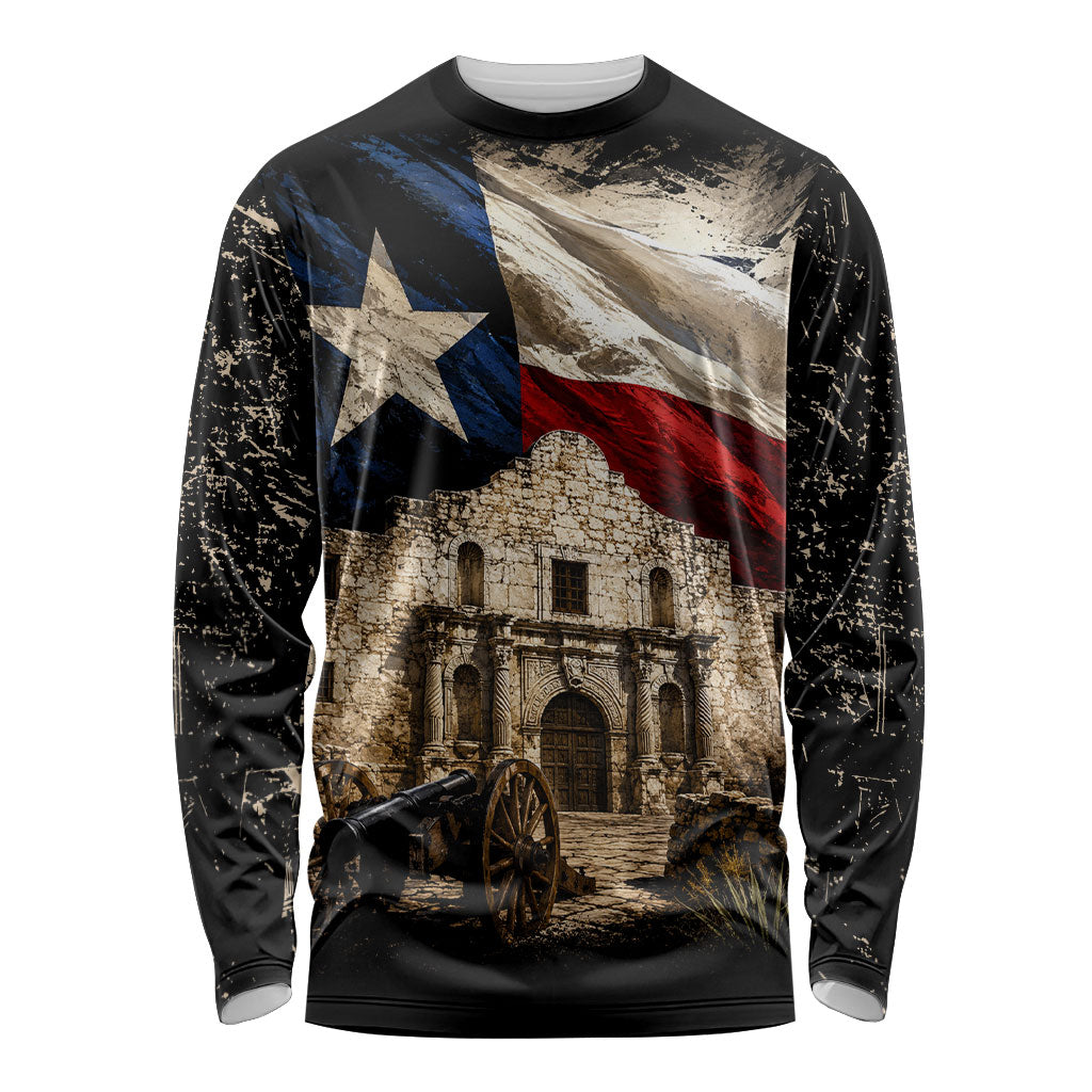 Remember The Alamo Texas Flag Long Sleeve Shirt Distressed Historical Texan Pride