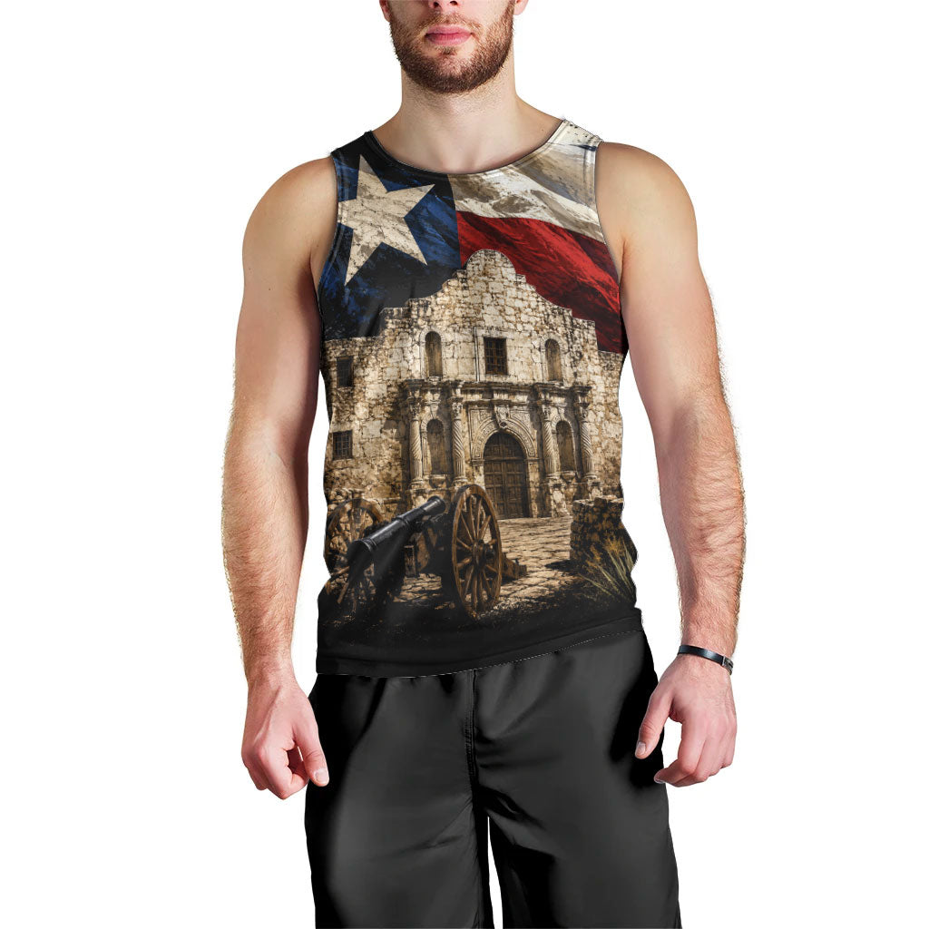 Remember The Alamo Texas Flag Men Tank Top Distressed Historical Texan Pride