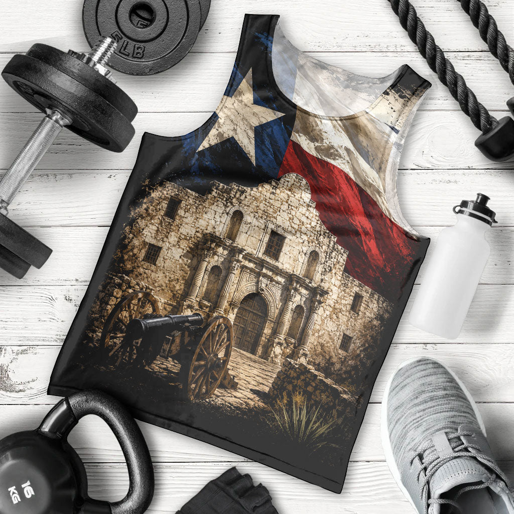 Remember The Alamo Texas Flag Men Tank Top Distressed Historical Texan Pride