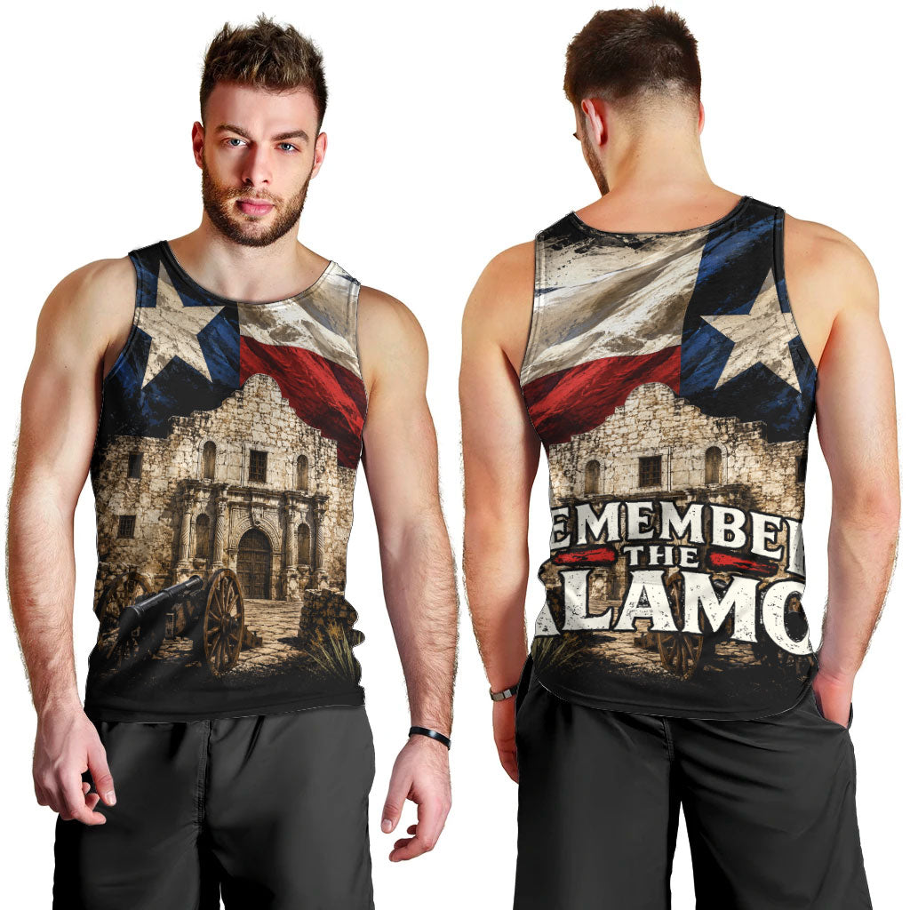 Remember The Alamo Texas Flag Men Tank Top Distressed Historical Texan Pride