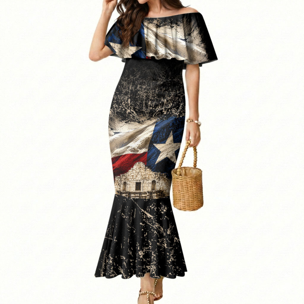 Remember The Alamo Texas Flag Mermaid Dress Distressed Historical Texan Pride