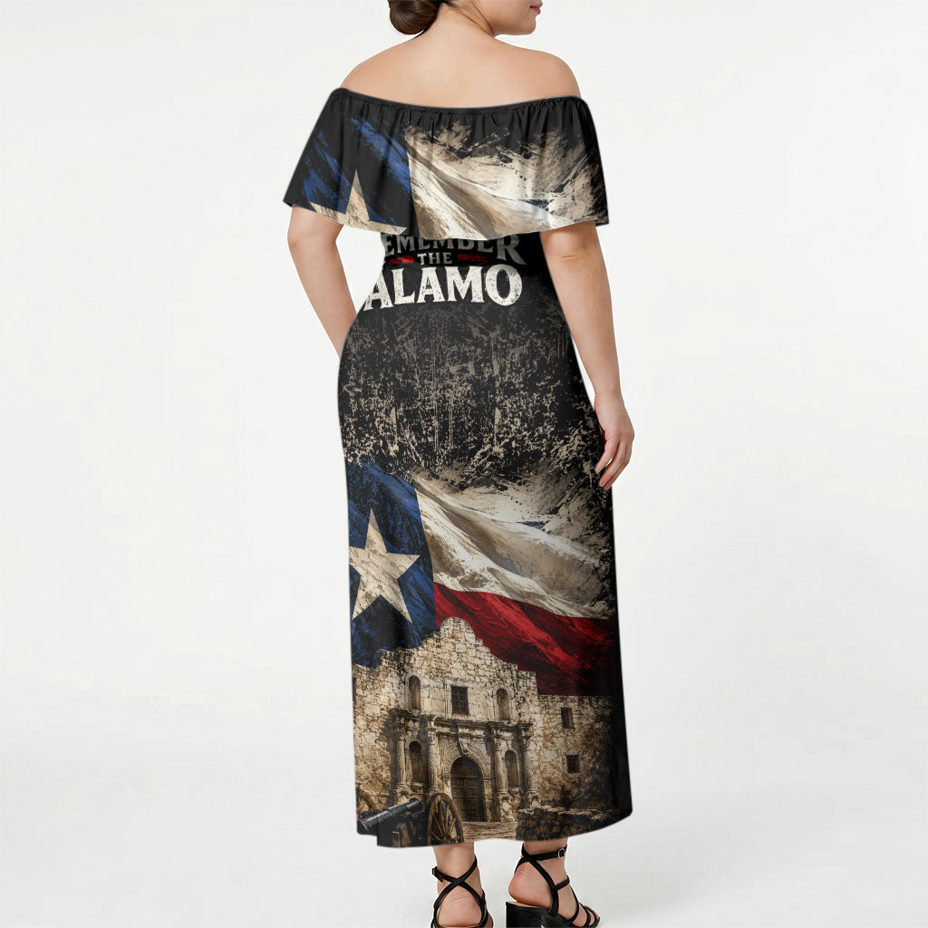 Remember The Alamo Texas Flag Off Shoulder Maxi Dress Distressed Historical Texan Pride