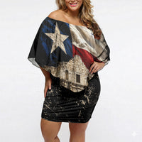 Remember The Alamo Texas Flag Off Shoulder Short Dress Distressed Historical Texan Pride