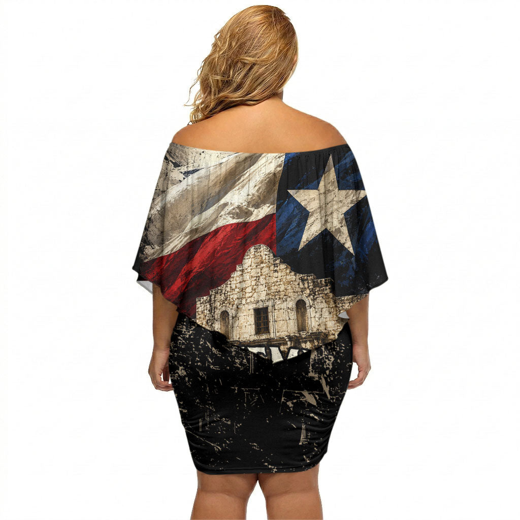 Remember The Alamo Texas Flag Off Shoulder Short Dress Distressed Historical Texan Pride