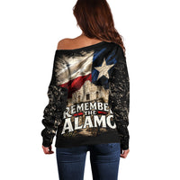 Remember The Alamo Texas Flag Off Shoulder Sweater Distressed Historical Texan Pride