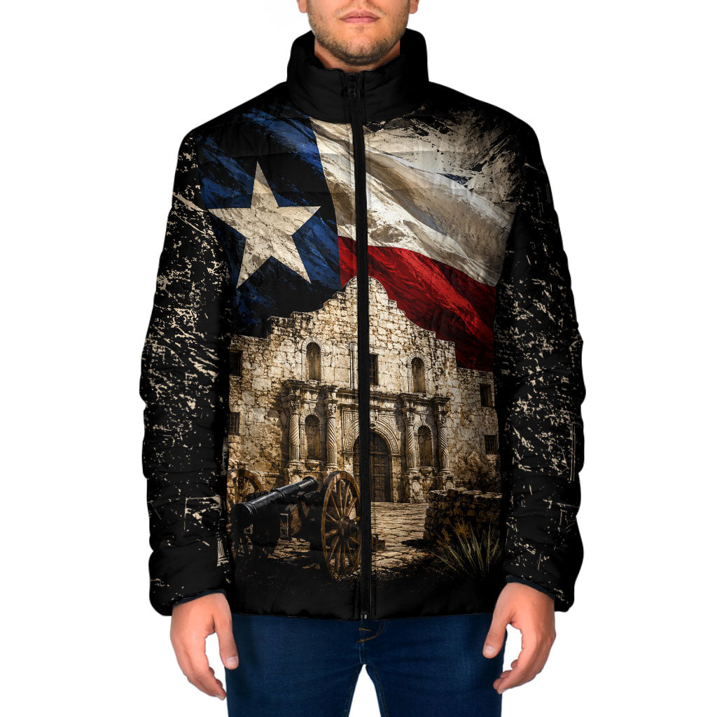 Remember The Alamo Texas Flag Padded Jacket Distressed Historical Texan Pride