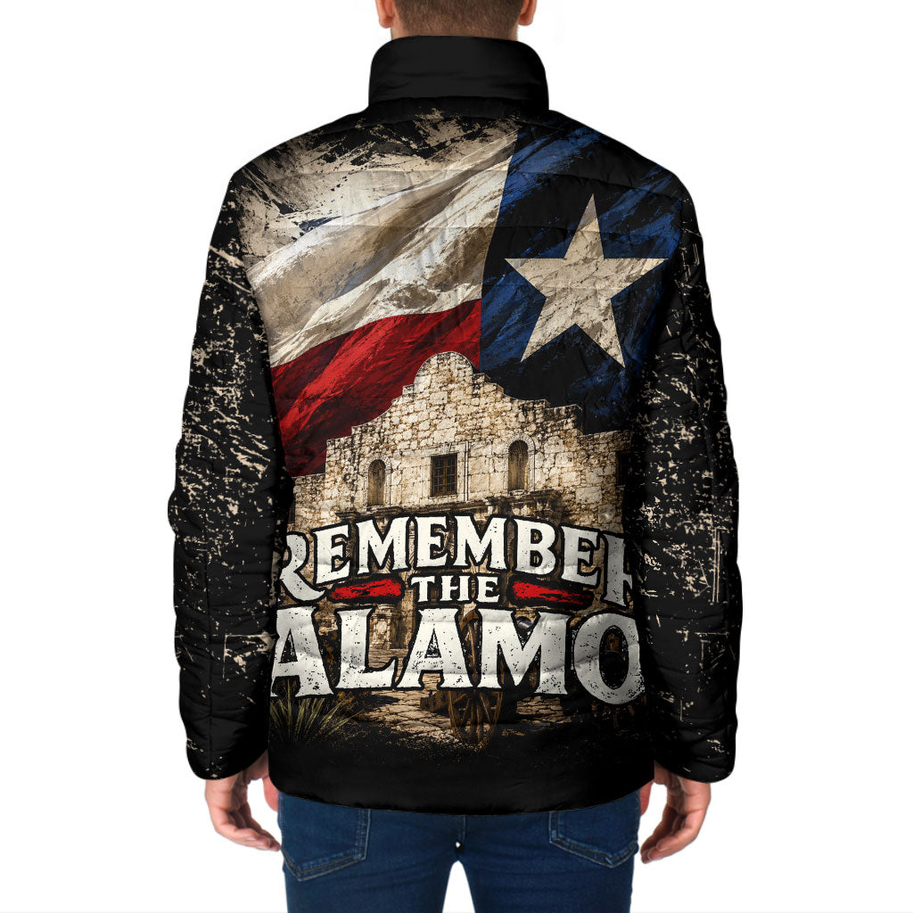 Remember The Alamo Texas Flag Padded Jacket Distressed Historical Texan Pride