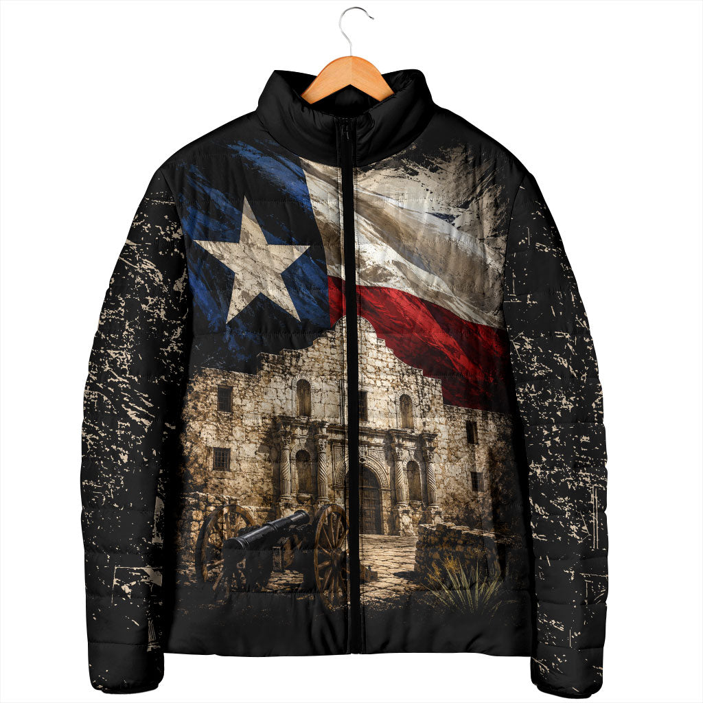 Remember The Alamo Texas Flag Padded Jacket Distressed Historical Texan Pride