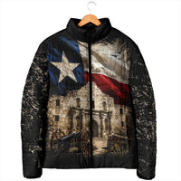 Remember The Alamo Texas Flag Padded Jacket Distressed Historical Texan Pride